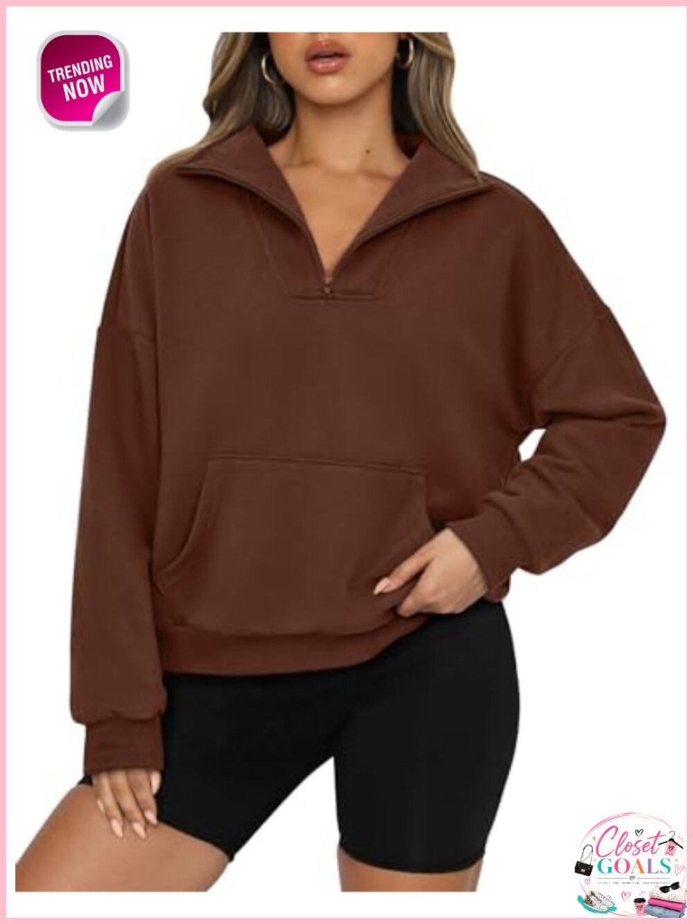 Womens Quarter Zip Crop Sweatshirt Cotton Blend Long Sleeve Pullover